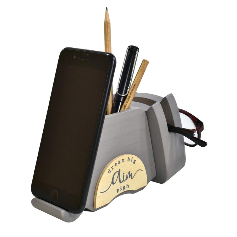 I'm Wood Multipurpose Eyeglass Phone Pen & Pencil Holder Stand Stationery Desk Organizer Accessories, For Home Office Desktop Decor Birthday Graduation Gifts â€œDream Big Aim Highâ€ (Cat) - Image 2